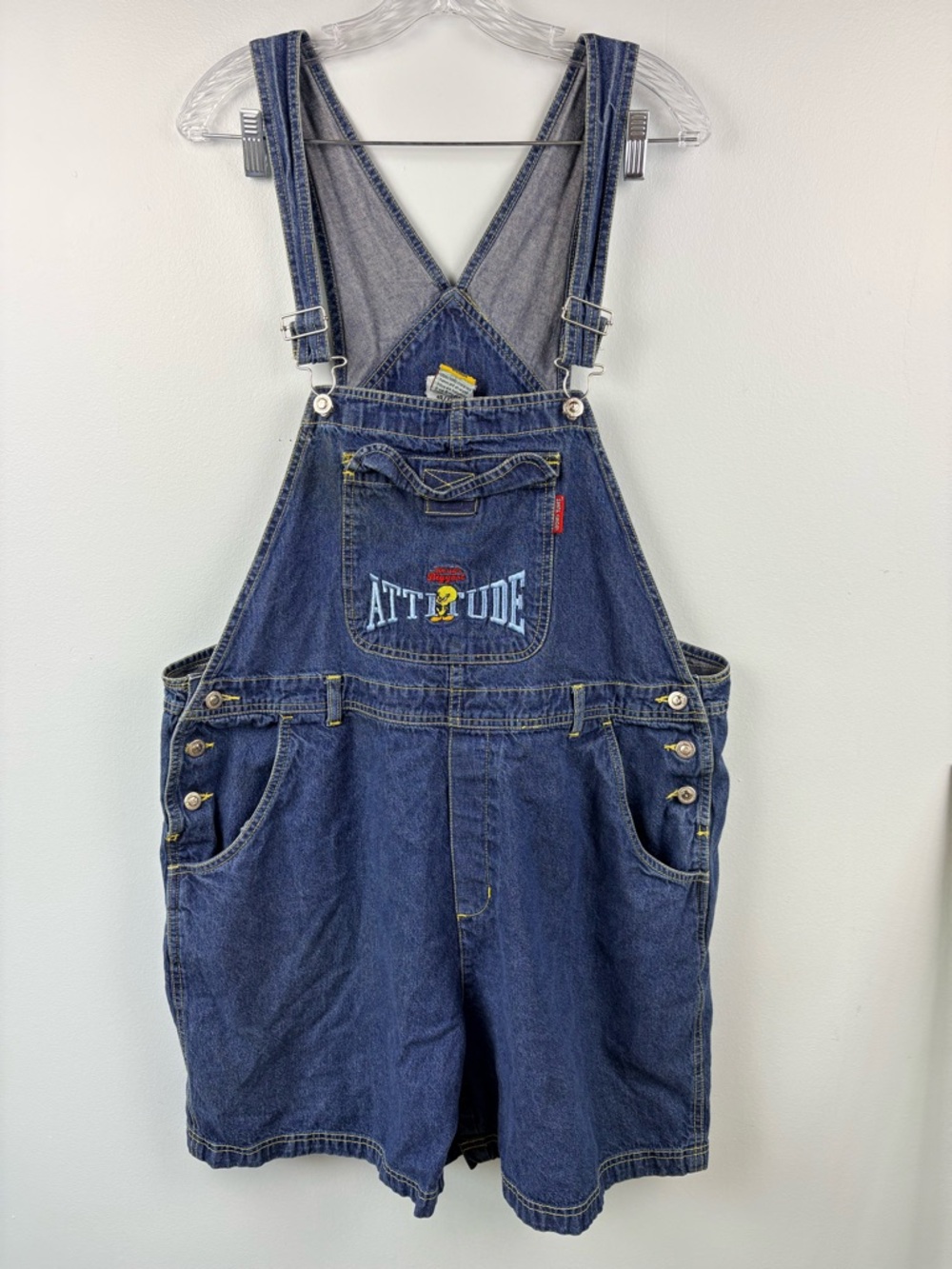 Vintage Looney Toons Denim Overalls Tweety Bird Attitude Women’s Sz 18/20